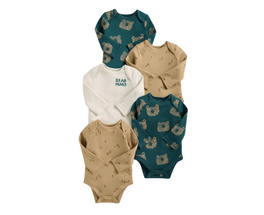71 Bear Long Sleeve Bodysuits Pack of 5 - Image 1