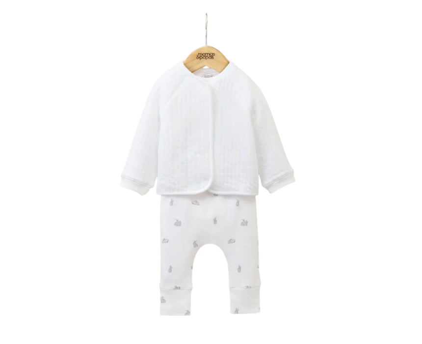 77 Jacket with Bodysuit and Bunny Print Bottoms Set - Image 1