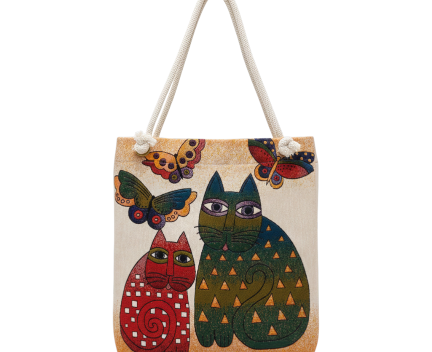 AMIR30 Artistic Folk-Art Cat Tote Bag - Image 1