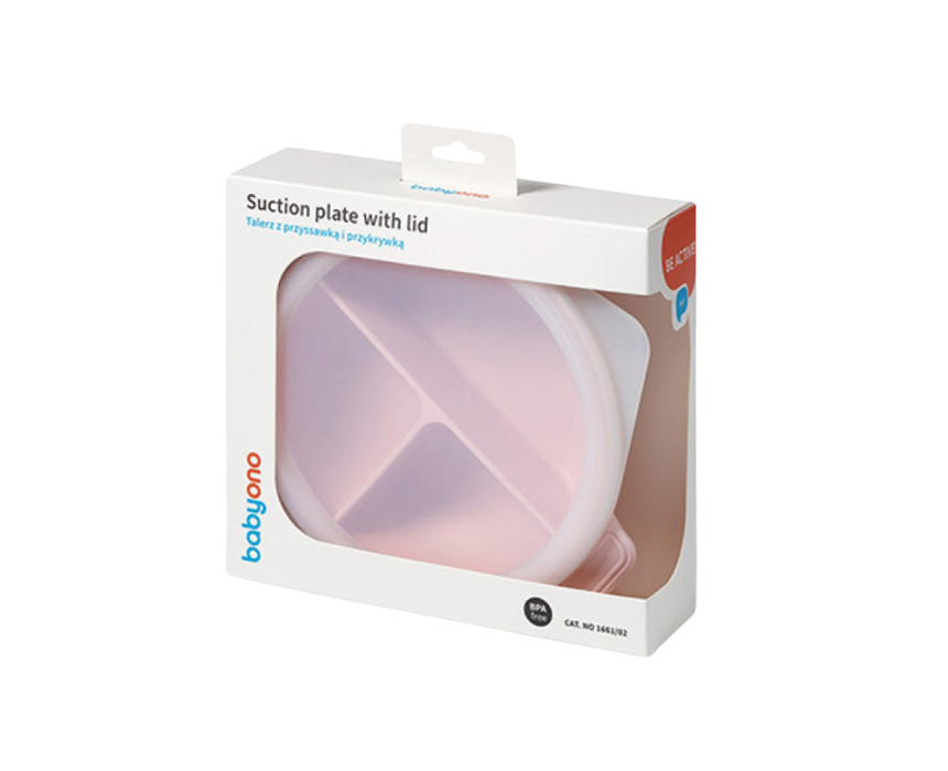 Baby Ono Silicone Suction Plate With Lid Pink Baby Ono Silicone Suction Plate With Lid Pink 1661/02 - Image 1