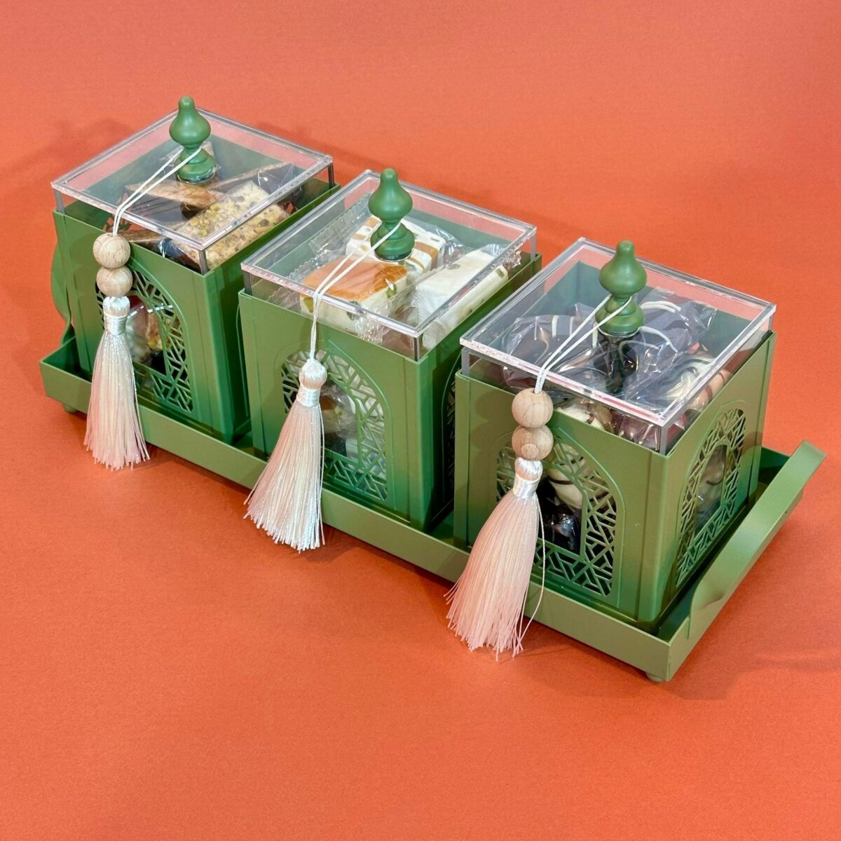 Green Tray with 3 Boxes Set