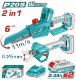 Total 20V BL Chainsaw 6" and pruner with 2 batteries and charger kit - Image 
