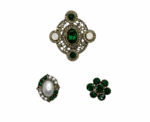 Vintage Style Emerald And Pearl Brooch Set Set Of 3 - Image 