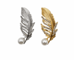 Crystal And Pearl Feather Brooch Gold Or Silver - Image 