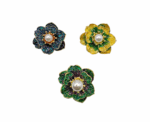 Glitter Enamel Flower Brooch With Pearl Center - Image 