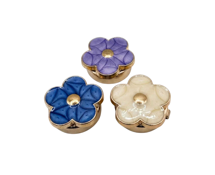 1 Enamel Flower Button Covers Dainty Floral Shirt Clips 1.5 Cm Brooch - Image 1