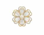 Pearl And Crystal Clover Flower Brooch Gold Tone - Image 
