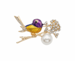 Enamel Bird With Pearl And Crystals Brooch - Image 