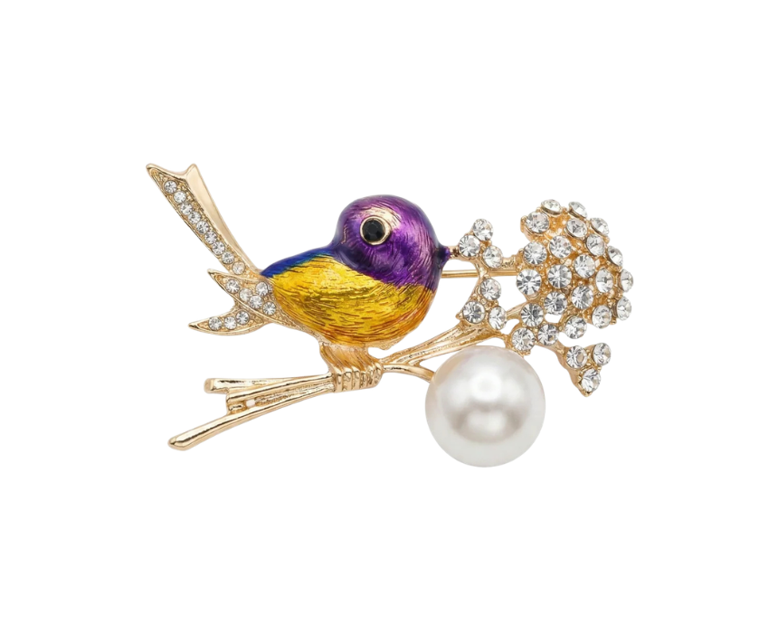 1 Enamel Bird With Pearl And Crystals Brooch - Image 1