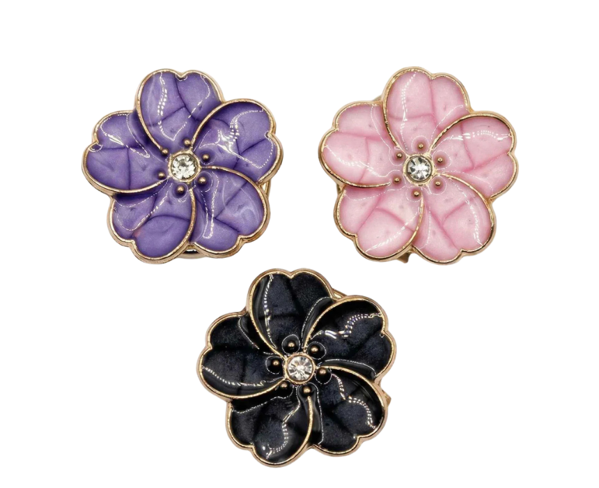 1 Sakura Enamel And Crystal Button Covers Cherry Blossom Shirt Clips 2 Cm Brooch - Image 1
