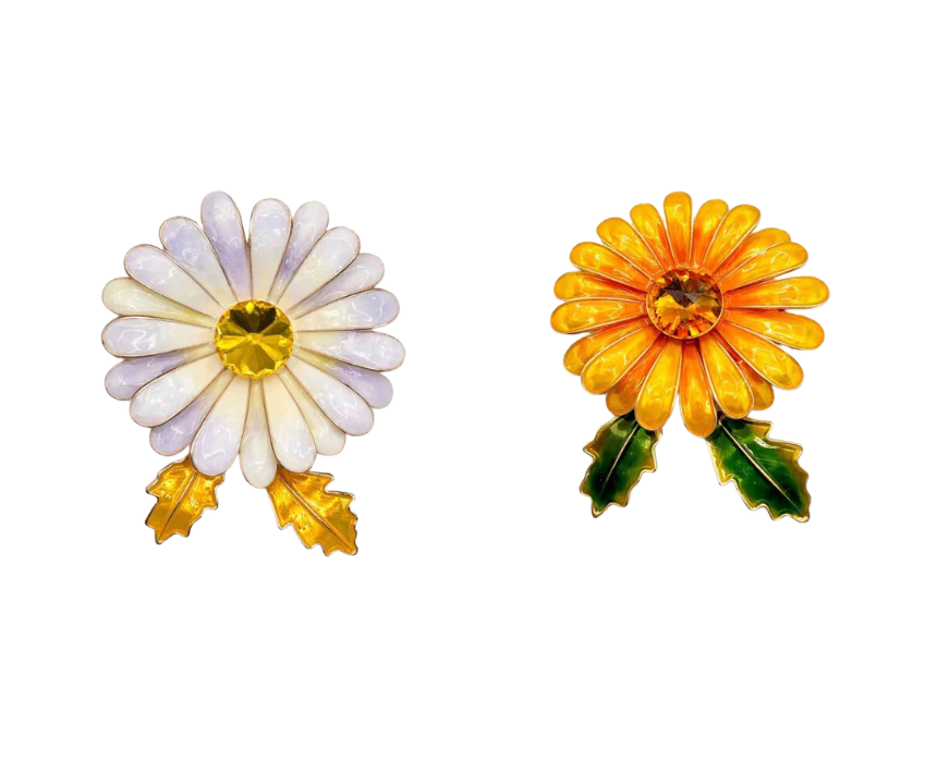1 Enamel Daisy Flower Brooch Pastel Lavender And Yellow Bloom Pin - Image 1