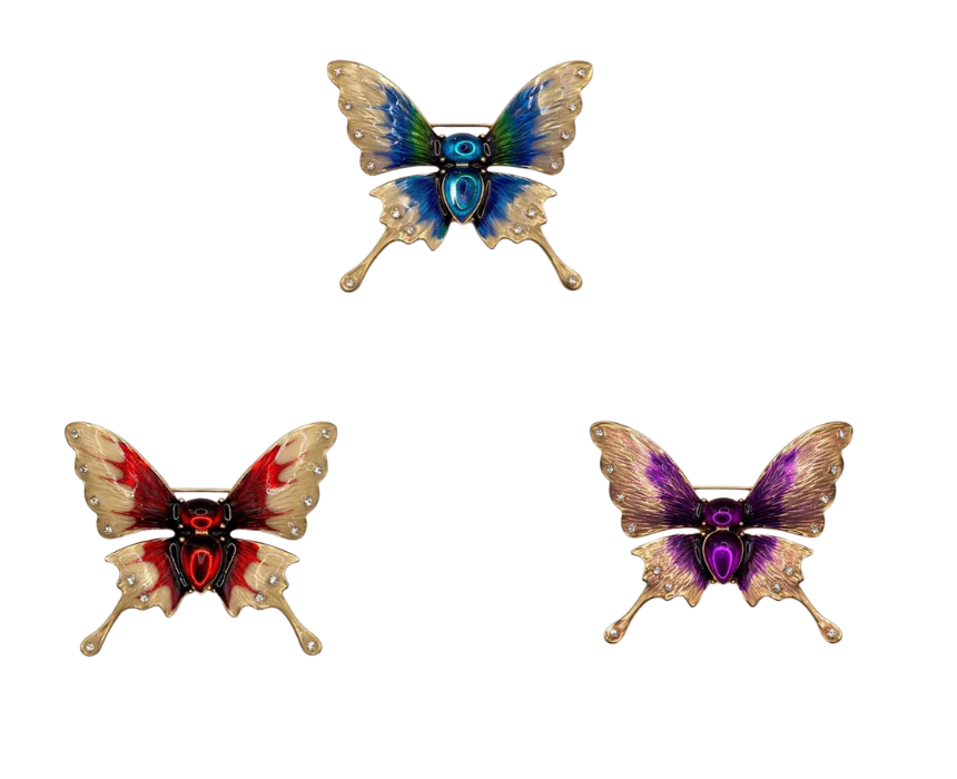 1 Ethereal Butterfly Brooch Hand Painted Enamel And Crystal Swallowtail Pin - Image 1