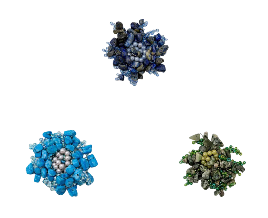 1 Handmade Wire Wrapped Stone Cluster Brooch Artisan Chip Stone Pin - Image 1