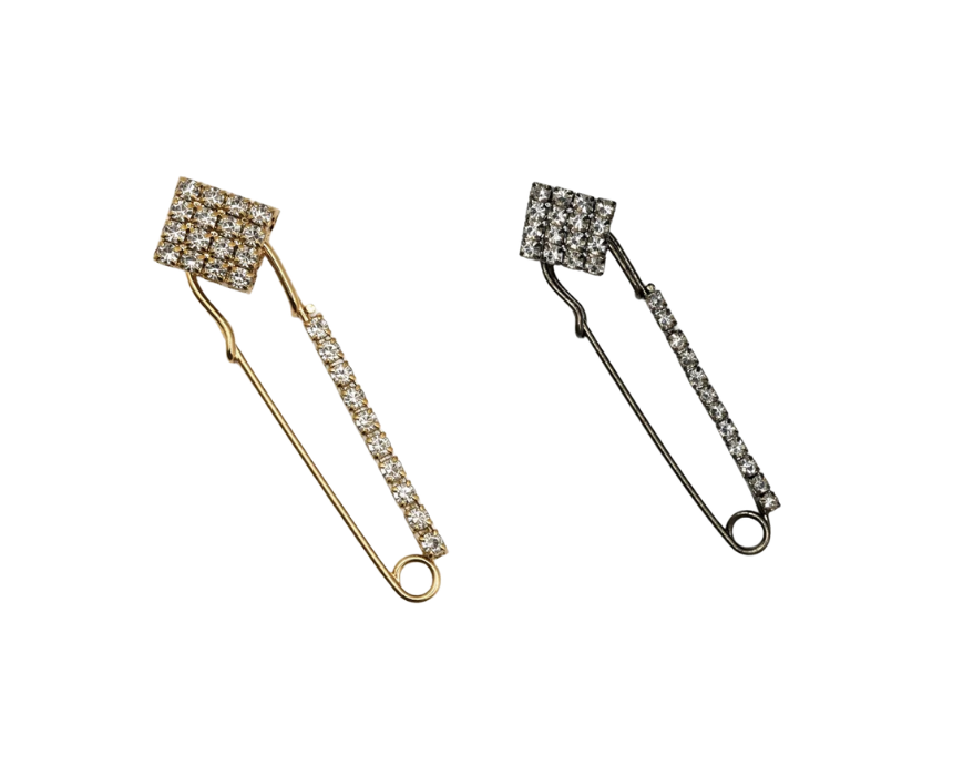 1 Crystal Square Head Safety Pin Brooch Geometric Pave Kilt Pin Gold Or Gunmetal - Image 1
