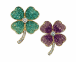 Gold Tone Crushed Crystal Effect Clover Brooch - Image 