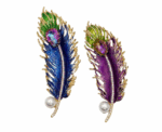 Royal Peacock Feather Brooch With Amethyst Hued Crystal - Image 