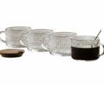 Glass Mug Set with Wooden Lids & Gold Spoons - Image 