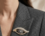 Golden Crystal Evil Eye Statement Brooch - Image 