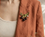 Vintage Style Enamel Berry Branch Brooch - Image 