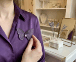 Purple Woven Butterfly Brooch With Crystal - Image 