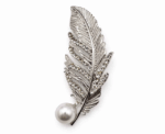 Crystal And Pearl Feather Brooch Gold Or Silver - Image 