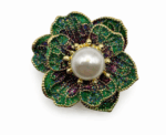 Glitter Enamel Flower Brooch With Pearl Center - Image 