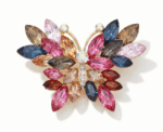 Multi Color Crystal Butterfly Brooch Gold Tone - Image 