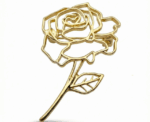 Elegant Long Stem Hollow Rose Brooch Gold Tone - Image 