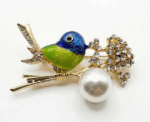 Enamel Bird With Pearl And Crystals Brooch - Image 