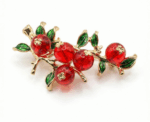 Translucent Red Berry Branch Brooch Gold Tone - Image 
