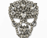 Handmade Crystal Skull Brooch Edgy Glam Statement Pin Clear Or Smoky - Image 