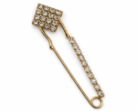 Crystal Square Head Safety Pin Brooch Geometric Pave Kilt Pin Gold Or Gunmetal - Image 