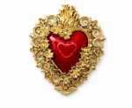 Red Enamel Sacred Heart Brooch Gold Filigree Ex Voto Pin Medium Or Large - Image 