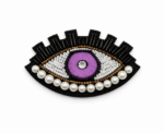 Hand Embroidered Pearl Evil Eye Brooch Beaded Statement Pin Red And Purple - Image 