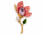 Magnolia Flower Brooch With Pearl Accent - Image 