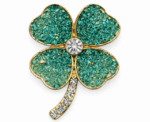 Gold Tone Crushed Crystal Effect Clover Brooch - Image 