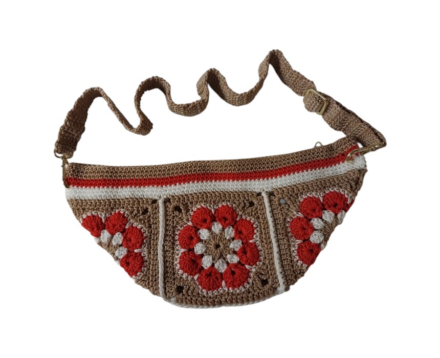 20250903_144132 Floral Red and Brown Crochet Crossbody Bag - Image 1