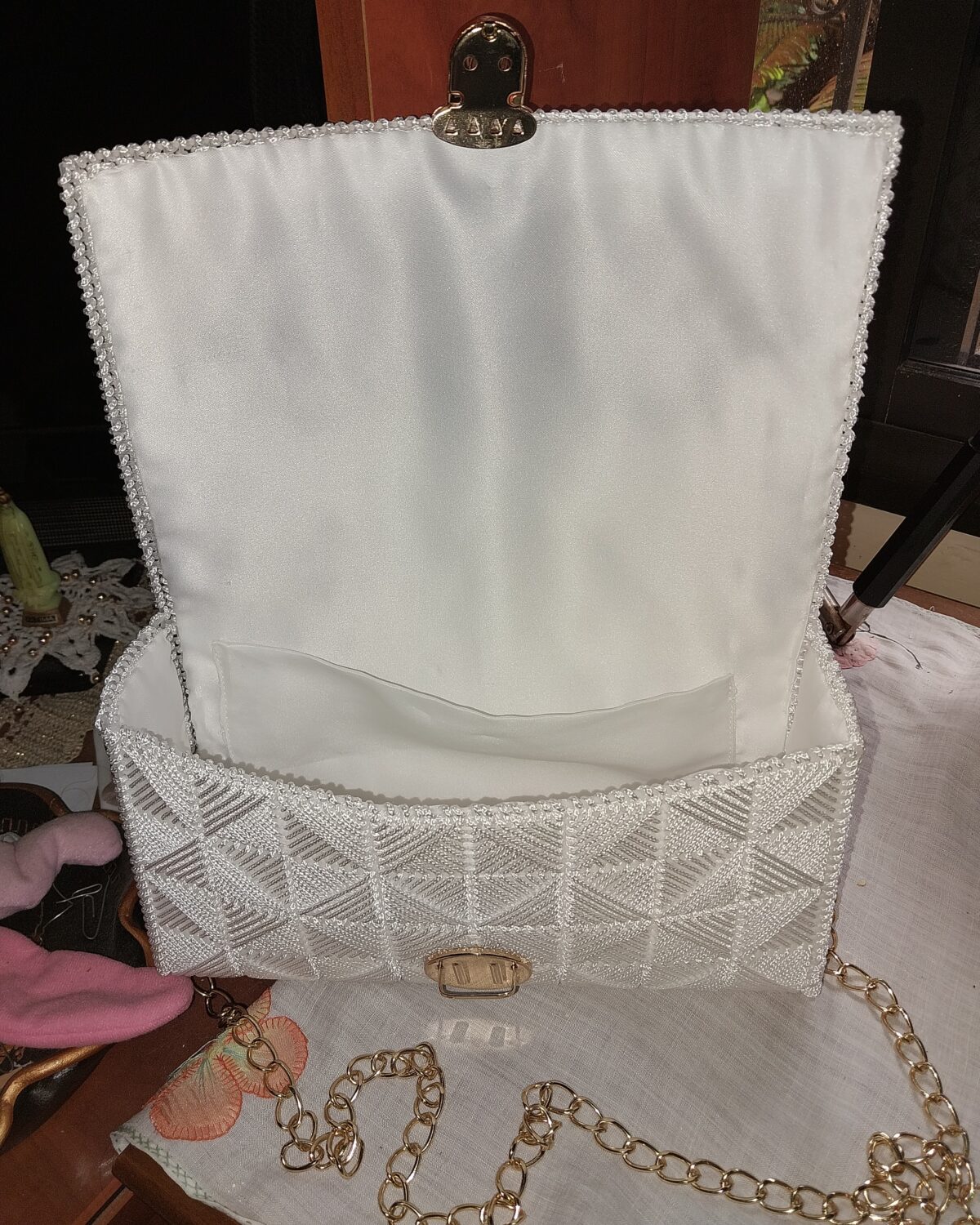 White Chic Handbag with Black Design - Image 