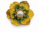 Glitter Enamel Flower Brooch With Pearl Center - Image 
