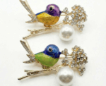 Enamel Bird With Pearl And Crystals Brooch - Image 