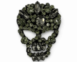 Handmade Crystal Skull Brooch Edgy Glam Statement Pin Clear Or Smoky - Image 