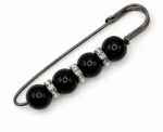 Black Pearl And Crystal Safety Pin Brooch Beaded Kilt Pin Gold Or Gunmetal - Image 