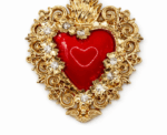 Red Enamel Sacred Heart Brooch Gold Filigree Ex Voto Pin Medium Or Large - Image 
