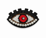 Hand Embroidered Pearl Evil Eye Brooch Beaded Statement Pin Red And Purple - Image 
