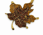Sparkling Crystal Maple Leaf Brooch Gold Tone Autumn Nature Pin 2 Colors - Image 