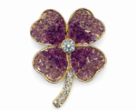 Gold Tone Crushed Crystal Effect Clover Brooch - Image 
