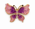 Crushed Crystal Butterfly Brooch Collection Gold Tone Geode Style Pin 3 Colors - Image 
