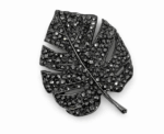 Pave Crystal Monstera Leaf Brooch Gunmetal Tropical Palm Pin 3 Colors - Image 