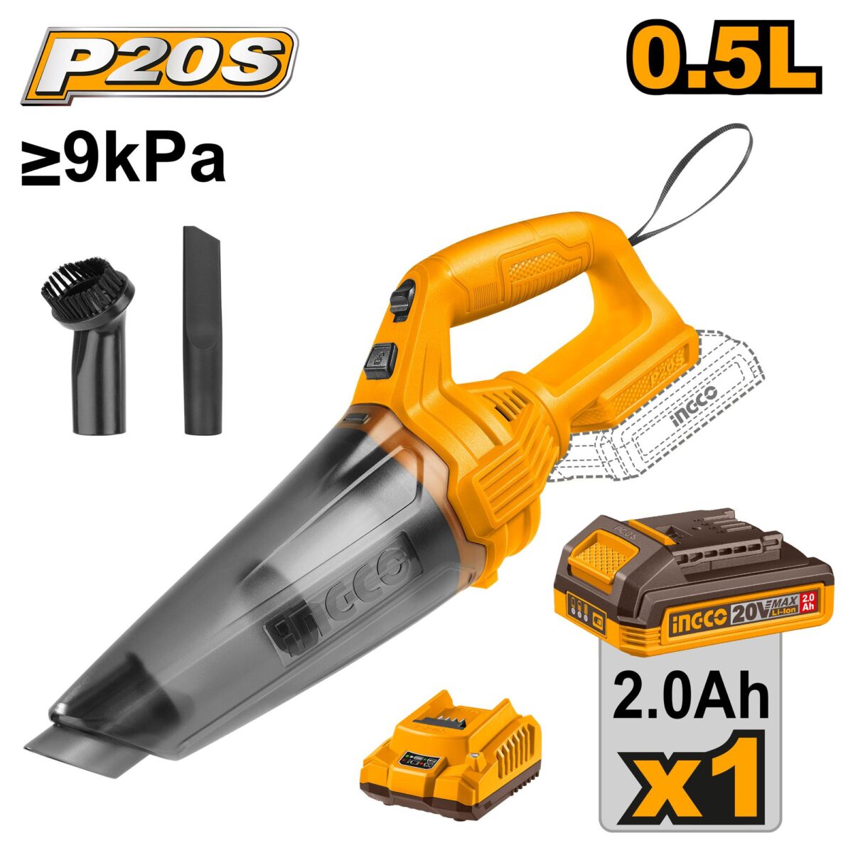 INGCO 20V Cordless Vacuum with battery and charger - Image 1