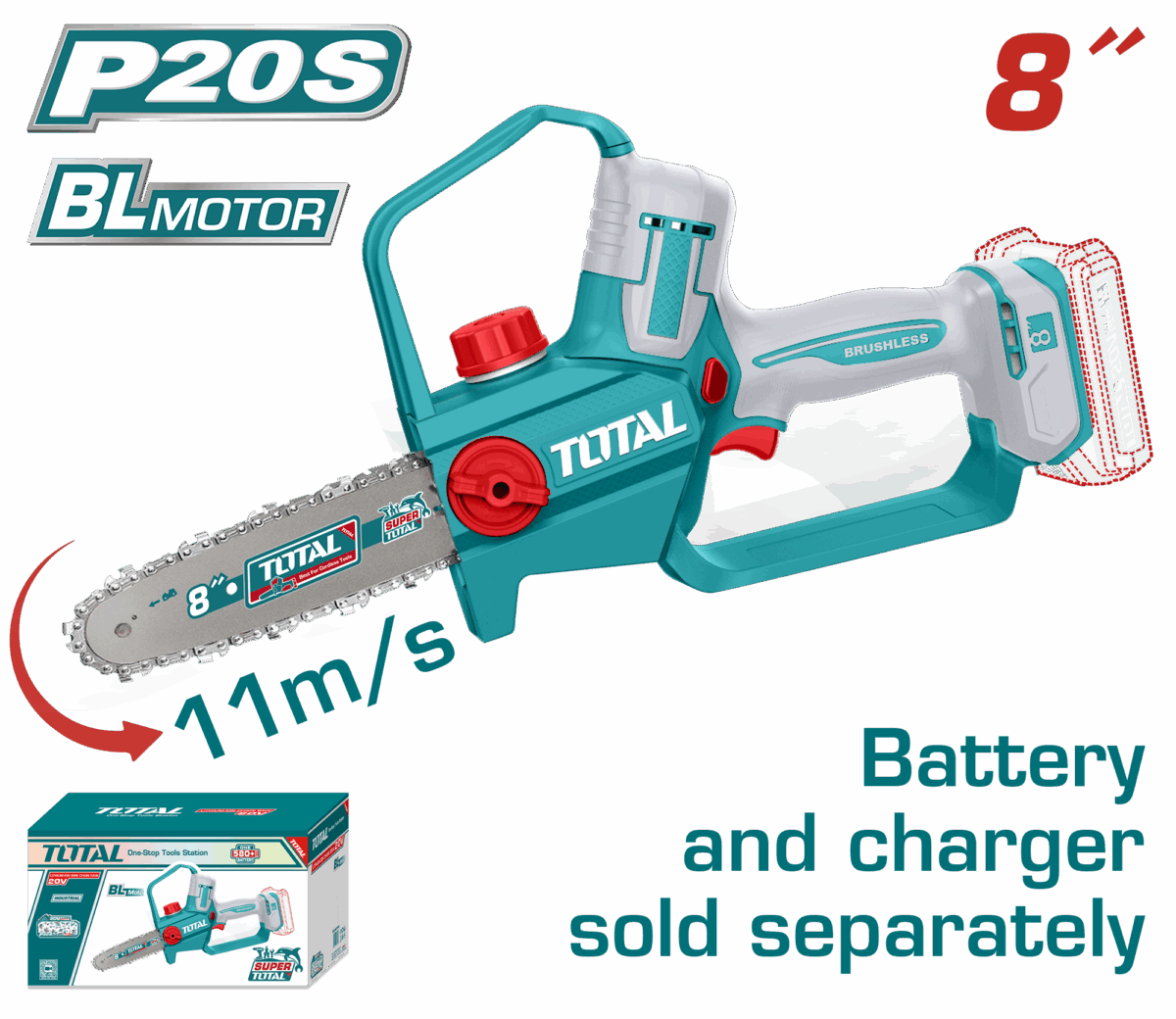 Total 20V Cordless Chainsaw 8 Inch (tool only) - Image 1